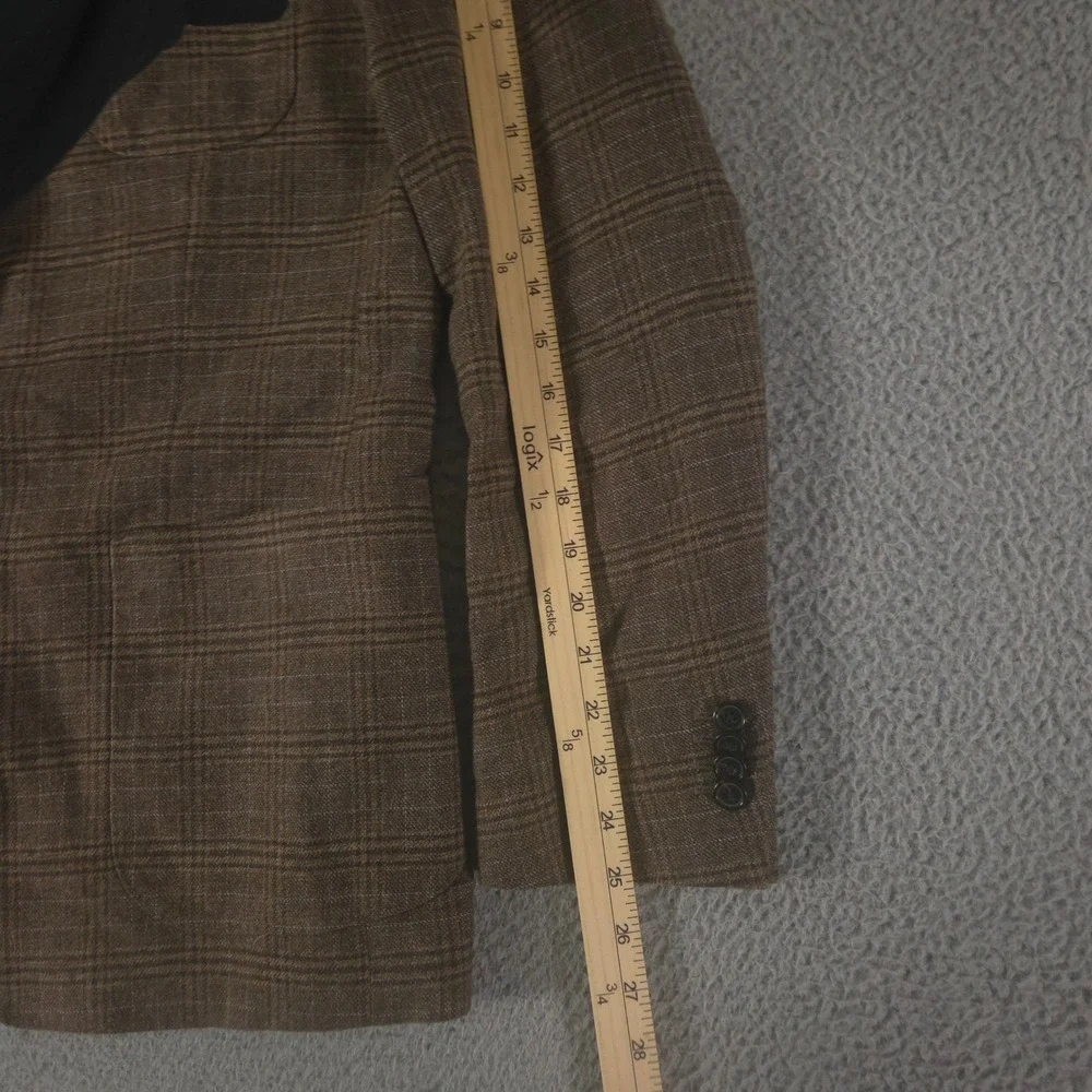 Banana Republic Blazer Mens 42R Brown Slim Italian Cotton Plaid Surgeons Cuff